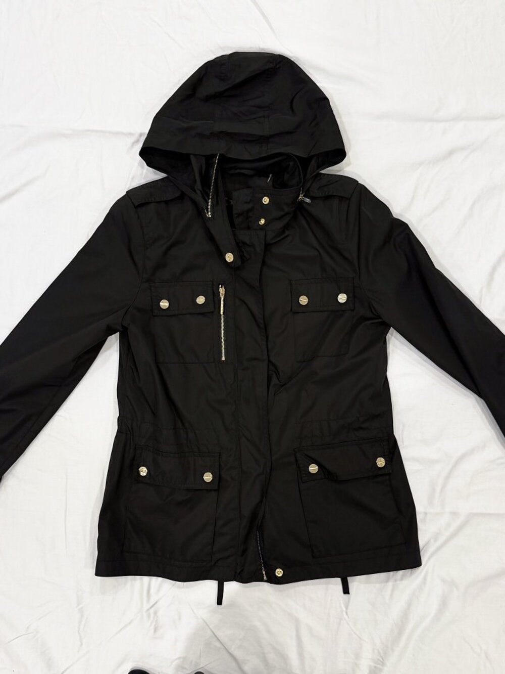 Calvin Klein Black Hooded Anorak Utility Jacket Gold Hardware Women's XS